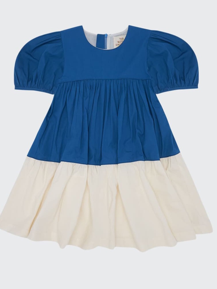 The Middle Daughter Blue/Cream Colorblock Puff-Sleeve Dress For Girls Sz 11/12